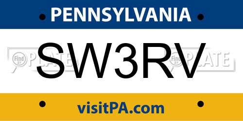 SW3RV Pennsylvania License Plate