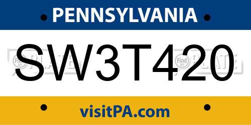 SW3T420 Pennsylvania License Plate