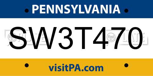 SW3T470 Pennsylvania License Plate