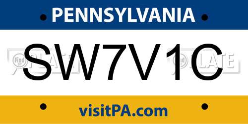 SW7V1C Pennsylvania License Plate