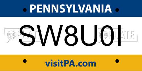 SW8U0I Pennsylvania License Plate
