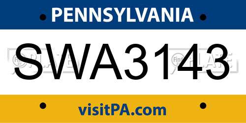 SWA3143 Pennsylvania License Plate