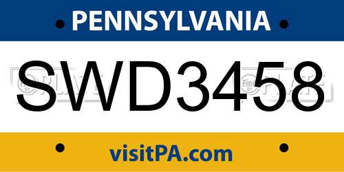 SWD3458 Pennsylvania License Plate