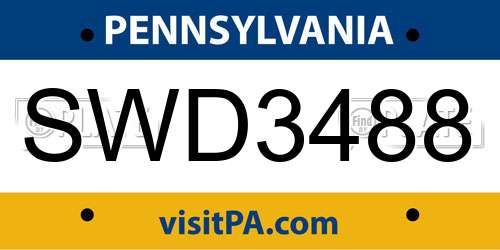 SWD3488 Pennsylvania License Plate
