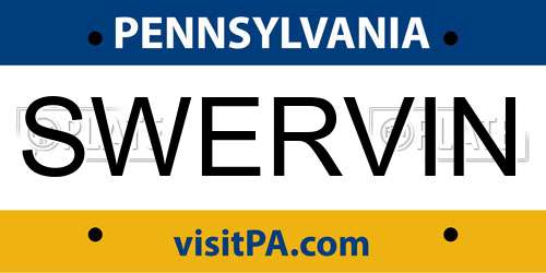 SWERVIN Pennsylvania License Plate