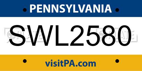 SWL2580 Pennsylvania License Plate