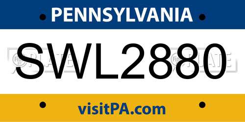 SWL2880 Pennsylvania License Plate
