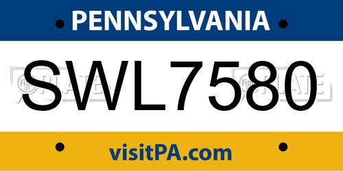 SWL7580 Pennsylvania License Plate