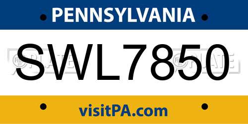 SWL7850 Pennsylvania License Plate