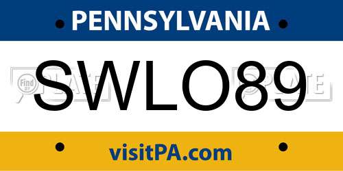 SWLO89 Pennsylvania License Plate