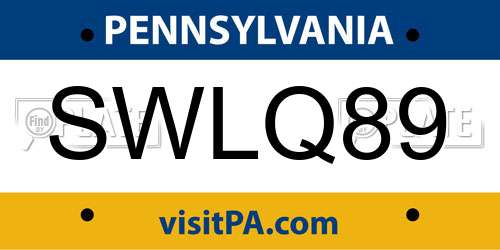 SWLQ89 Pennsylvania License Plate