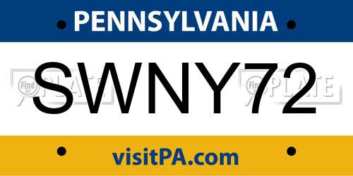 SWNY72 Pennsylvania License Plate