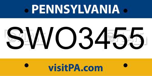 SWO3455 Pennsylvania License Plate
