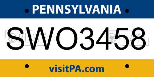SWO3458 Pennsylvania License Plate