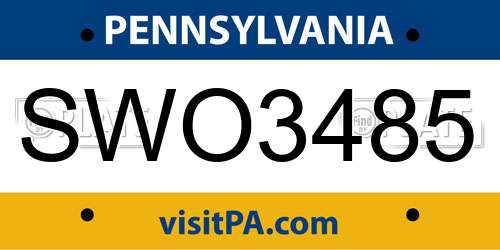 SWO3485 Pennsylvania License Plate
