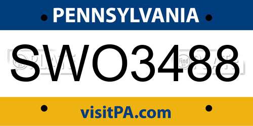 SWO3488 Pennsylvania License Plate
