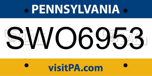 SWO6953 Pennsylvania License Plate