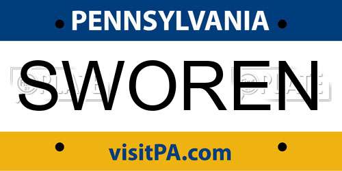 SWOREN Pennsylvania License Plate