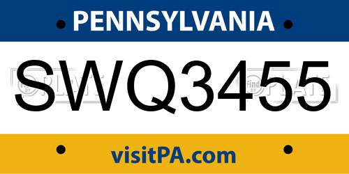 SWQ3455 Pennsylvania License Plate