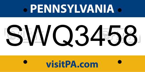 SWQ3458 Pennsylvania License Plate