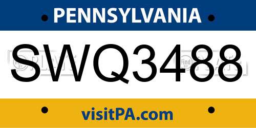 SWQ3488 Pennsylvania License Plate