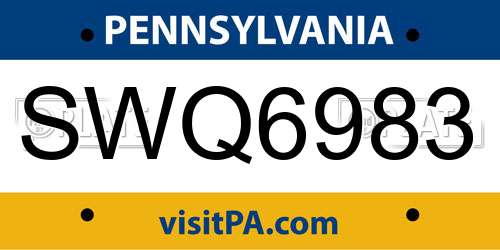 SWQ6983 Pennsylvania License Plate
