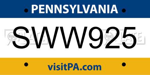 SWW925 Pennsylvania License Plate
