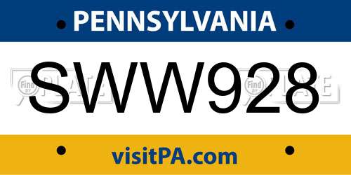 SWW928 Pennsylvania License Plate