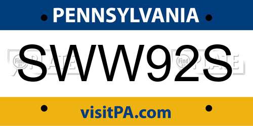 SWW92S Pennsylvania License Plate