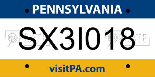 SX3I018 Pennsylvania License Plate