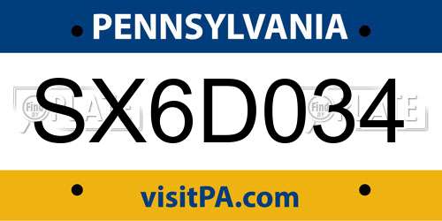 SX6D034 Pennsylvania License Plate