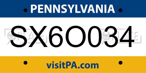SX6O034 Pennsylvania License Plate