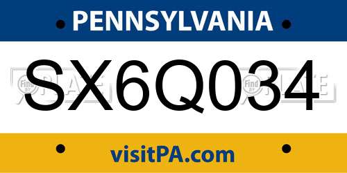SX6Q034 Pennsylvania License Plate