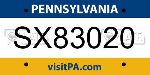 SX83020 Pennsylvania License Plate