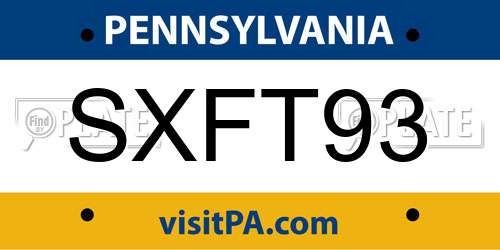 SXFT93 Pennsylvania License Plate