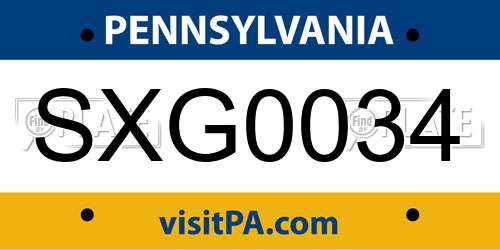 SXG0034 Pennsylvania License Plate