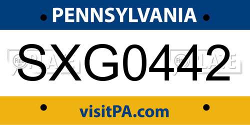 SXG0442 Pennsylvania License Plate