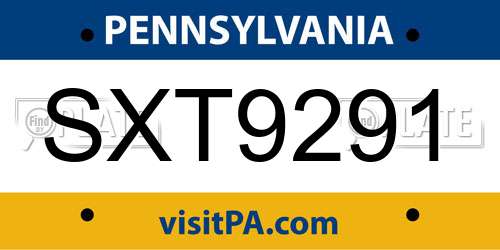 SXT9291 Pennsylvania License Plate
