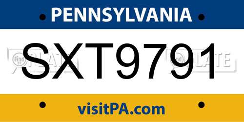SXT9791 Pennsylvania License Plate