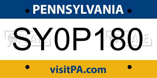 SY0P180 Pennsylvania License Plate