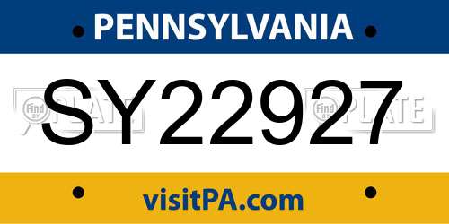 SY22927 Pennsylvania License Plate