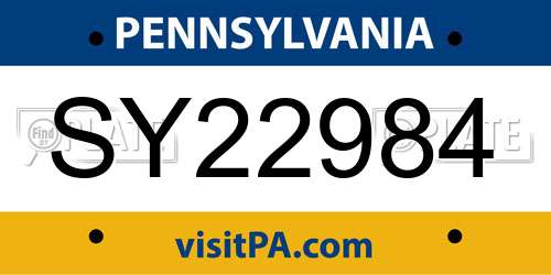 SY22984 Pennsylvania License Plate