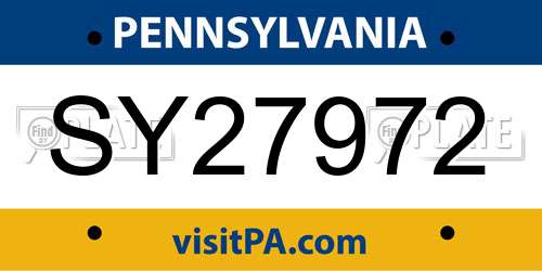 SY27972 Pennsylvania License Plate