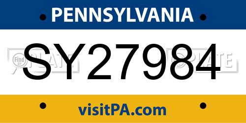 SY27984 Pennsylvania License Plate