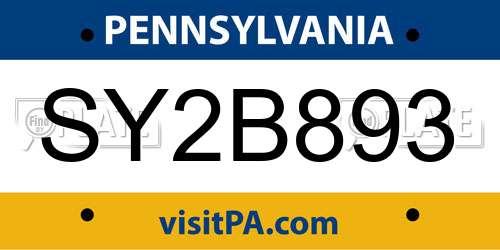 SY2B893 Pennsylvania License Plate