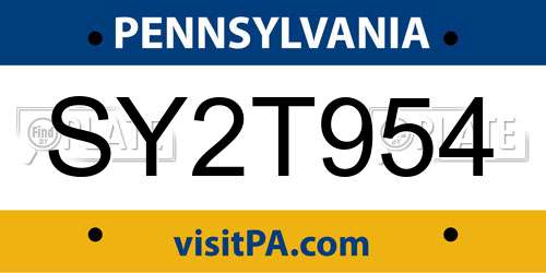 SY2T954 Pennsylvania License Plate