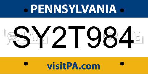 SY2T984 Pennsylvania License Plate