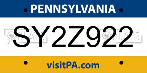 SY2Z922 Pennsylvania License Plate