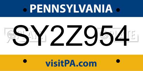 SY2Z954 Pennsylvania License Plate