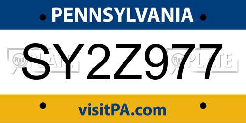 SY2Z977 Pennsylvania License Plate